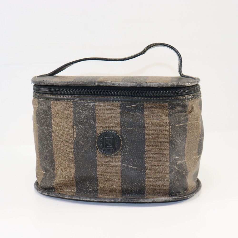 Fendi Vanity Case Womens OS Brown Pequin Stripe Vintage Project Bag‎ Luxury